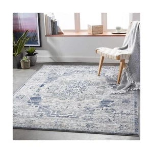 Livabliss Raii Vintage Textured Area Rug, 7'10" x 10', Gray/Dark Blue - Picture 1 of 6