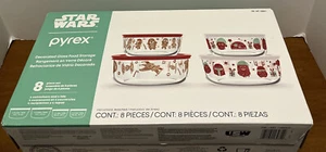 Pyrex STAR WARS 8 Piece Glass Food Storage Set Box Decorated Christmas Brand New - Picture 1 of 4