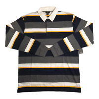 Men Long Sleeve Stripe Rugby Shirt Burnside CHOOSE A SIZE Navy Grey White Yellow 