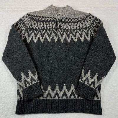 LL Bean свитер мужской средний серый тряпка шерсти Fair Isle Henley джемпер пуловер - Изображение 1 из 4
