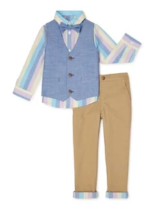 Wonder Nation Little Boy Chambray Vest Bowtie Shirt & Pants Outfit 4pc Set - Picture 1 of 3