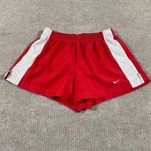 Y2K Nike Athletic Shorts Youth Size Large Red White Swoosh Drawstring Activewear - Picture 1 of 12
