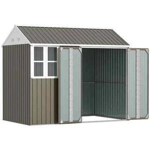 Cobertizo de jardín galvanizado de 8 x 6 pies, cobertizo de almacenamiento de metal para exteriores con doble - Imagen 1 de 11