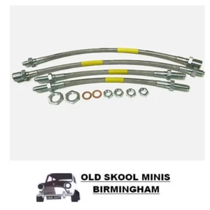 CLASSIC MINI BRAIDED STAINLESS STEEL 4 BRAKE LINE HOSE KIT DISC FRONT & REAR 3W2 - Picture 1 of 1