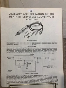 1964 HEATHKIT  UNIVERSAL SCOPE PROBE Model PK-1 Four Page Manual - Picture 1 of 4