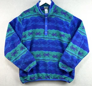 Vintage LL Bean Fleece Large 1/4 Snap Gecko Jacket Pullover 90s Lizard Aztec - Picture 1 of 7