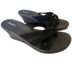 Skechers Rumblers Beautiful People Sandals Womens 10 Black Wedge Strappy Comfort - Picture 1 of 8