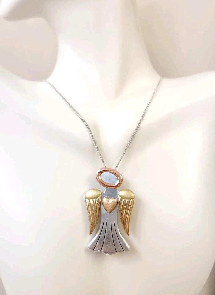Collar de plata colgante ángel cobre acero inoxidable chapado en oro Nina Ricci Avon Foto 1 de 4
