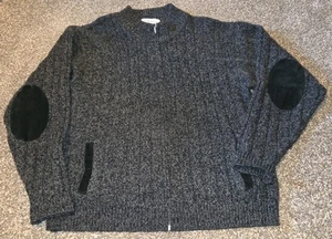 Orvis Wool Sweater Mens L Dark Gray Ribbed Full Zip Elbow Patch Pockets - Picture 1 of 10