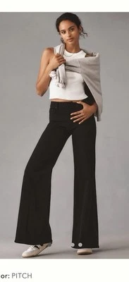 Pantalones de mezclilla Anthropologie MOTHER Black Pitch The Twister Sneak pierna ancha Petite 26P nuevos con etiquetas Foto 1 de 4
