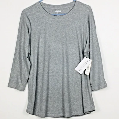 Tahari Women's Ribbed Modal Blouse Top 3/4 Sleeve Plus Size 1X Gray NEW - Image 1 of 4
