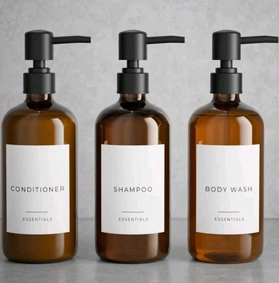 Elegante Juego de 3 Dispensadores de Champú y Acondicionador - Moderno 21oz - Con Etiquetas Foto 1 de 3