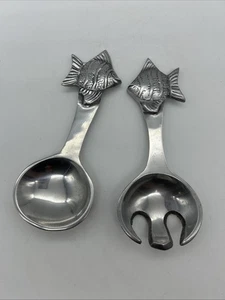 Juego de cuchara y tenedor par de servidores de peces con cúpula decoración aluminio fundido metal mar océano - Imagen 1 de 12