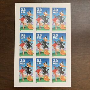1999 33c Daffy Duck Looney Tunes U.S. Postage Stamps, pane of 9