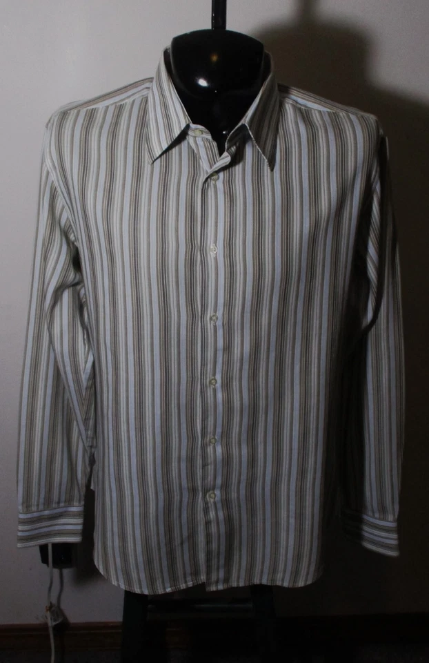 Camisa Manga Larga "Hecha en Italia" DE BENETTON Azul Taupe Talla L/XL Foto 1 de 4