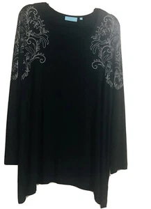 Blue Illusion Top Size S Women’s Black Stretch Round Neck Long Sleeve Drop Sides - Picture 1 of 6