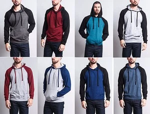 Men's Premium Lightweight Contrast Raglan Sleeve Pullover Hoodie Sweater -13114 - Picture 1 of 32