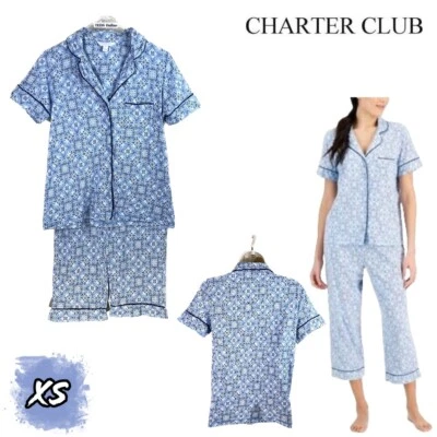 NUEVO SIN ETIQUETAS - Juego de pijama corto con cuello de muesca estampado Charter Club XS 100144171MS $55 Foto 1 de 4