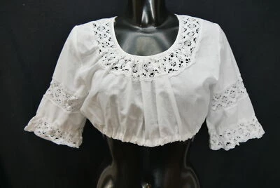 Gr.44 Dirndlbluse weiß Bluse für Dirndl Wallmann mit Spitze B10847 - Bild 1 von 4