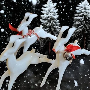 Vintage 3 Hard Plastic Rosbro White Art Deco Reindeer Christmas Tree Ornaments - Picture 1 of 8