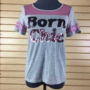 Justice T-Shirt Girls 14 Grey Sequin Cotton Blend Stretch Short Sleeve Pullover - Picture 1 of 12