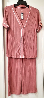 Tommy Hilfiger Women's 2-Pc. Short-Sleeve Pajamas Set - Teaberry Blossom Large - Image 1 of 4