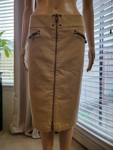 NINE WEST 💖 KHAKI FRONT ZIPPER LINED PENCIL SKIRT SZ 10 LINED - Picture 1 of 11