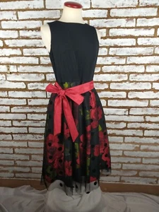 Studio One Red & Black Floral Rose Dress Tulle Overskirt Size 4 Drama G39 - Picture 1 of 12