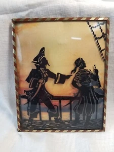 Rare Vintage 1930s Reverse Painted Convex Glass Pirates Silhouette Picture - Picture 1 of 9