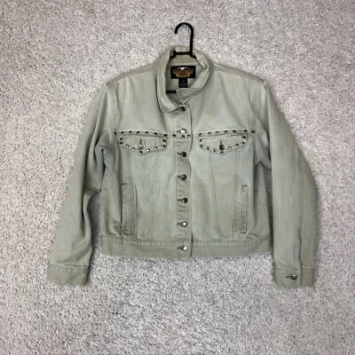 Chaqueta vaquera de motocicleta Harley Davidson de colección para mujer grande verde logotipo de motociclista Foto 1 de 4