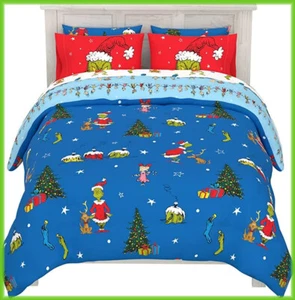 NEW DR SEUSS THE GRINCH MERRY GRINCHMAS NAUGHTY FULL SHEET COMFORTER 7-PIECE SET - Picture 1 of 5