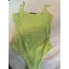 Misguided Women's Body Suit Lime Green Small Shoulder Tie