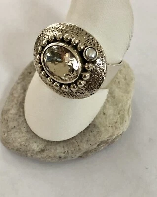 Anillo Eco del Soñador-Marte y San Valentín, Topacio Blanco Grande,������ Foto 1 de 4