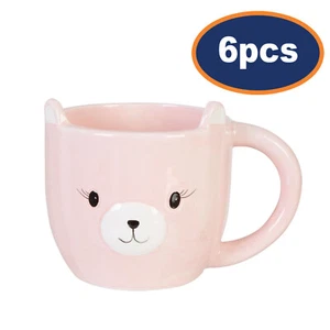 6pcs Gigil Cute Bear Face Shape Novelty Mug Dolomite Pink Coffee Drink Cup 360ml - Picture 1 of 3