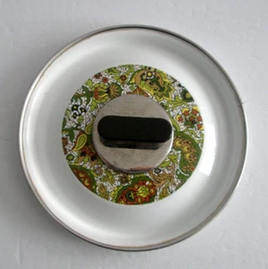 Fancipans Enamel Lid Green Brown Yellow Paisley Floral '70's Small CE - Picture 1 of 4