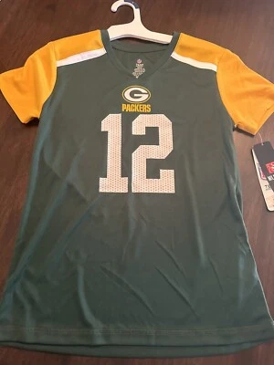 Camiseta Girl's NFL Team Apparel Packers Aaron Rodgers tamanho G (12/14) letra brilhante - Imagem 1 de 4