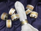 ROGERS ONEIDA silver plate NAPKIN RINGS set of 8 GOLD & SILVER brushed VTG MCM