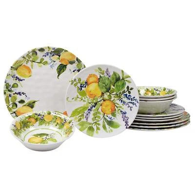 Lemon 12 Pieces Dinnerware Set Green Multi Color Yellow Fruit Country - Image 1 of 4