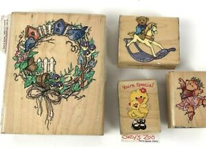 Vtg lot of Rubber Stamps 90s Suzys Zoo Birdhouse Rocking horse Teddy ballerina