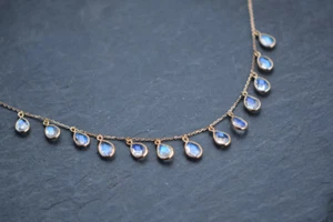 Natürlicher Mondstein Rosenschliff Silber 925 Anhänger Vintage Damen Halskette - Bild 1 von 3