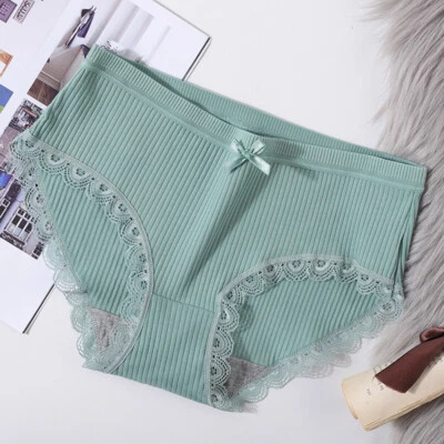 Ropa interior de algodón para mujer acanalada sin costuras encaje bragas sexy lazo calzoncillos transpirables Foto 1 de 4