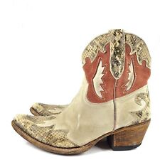 Sancho Women's Leather Snakeskin Western Vintage Cowboy Ankle Boots Sz 6.5-7