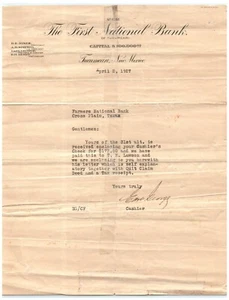 1927 Primer Banco Nacional de Tucumcari Membrete Agricultores Nat'l Bank Cross Plains - Imagen 1 de 2