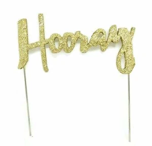 Hooray Cake Topper Gold Glitter Cake Topper Celebration Cake Topper Wedding Cake - Picture 1 of 6