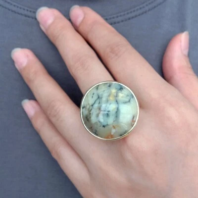 Big Stone Rings White Opal Ering Jewelry Fashion Party Adjustable Ring - Image 1 of 4