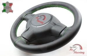 FOR RANGE ROVER L322 BLACK LEATHER STEERING WHEEL COVER, GREEN 2 STIT - Picture 1 of 12