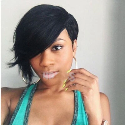 Peluca corte pixie pelucas de cabello humano corto para mujer peluca de cabello humano con flequillo lateral Foto 1 de 4