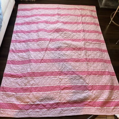 Edredón doble reversible Pottery Barn Kids rosa Callie Spring Stripe Foto 1 de 4