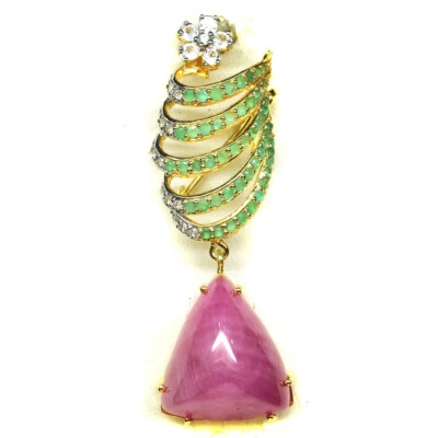 925 Sterling Silver Pink Ruby, Emerald, Topaz & Zircon Brooch/pendant Christmas - Image 1 of 4