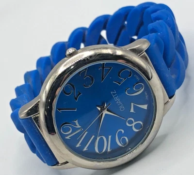Reloj con correa elástica de silicona azul audaz - esfera grande de cuarzo a la moda Foto 1 de 3